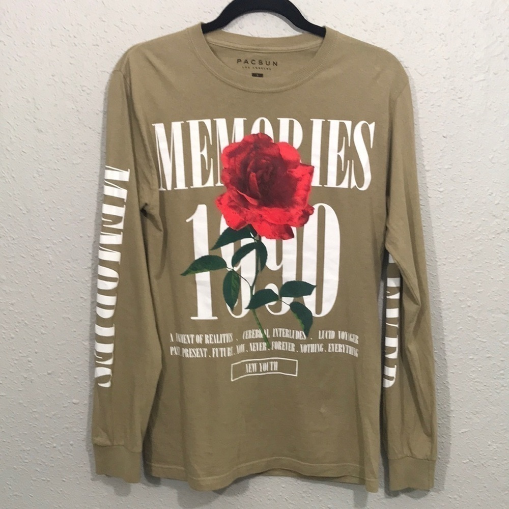PACSun “Memories Forever” Khaki Long Sleeve Screen Print T-Shirt size‎ S